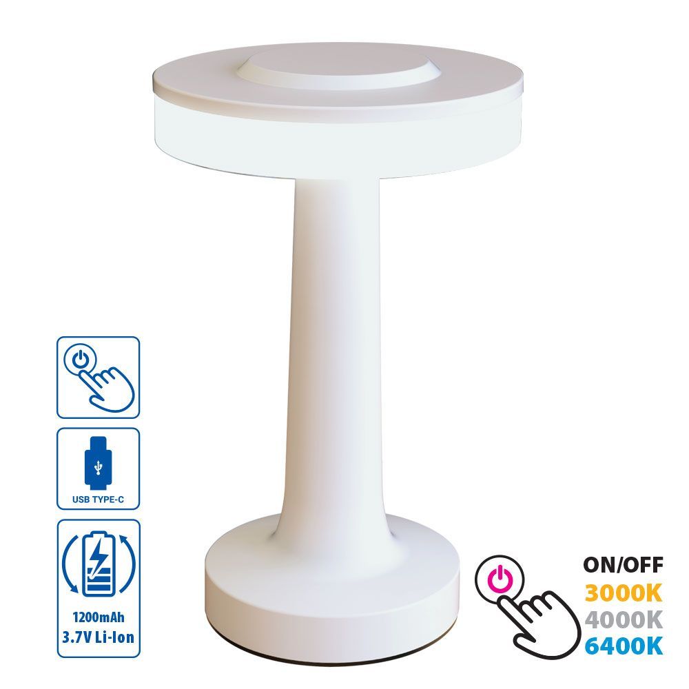 Настолна безжична LED лампа с акумулаторна батерия JULIE LED ∙ 2W ∙ димируема ∙ CCT ∙ 3000K-4000K-6400K